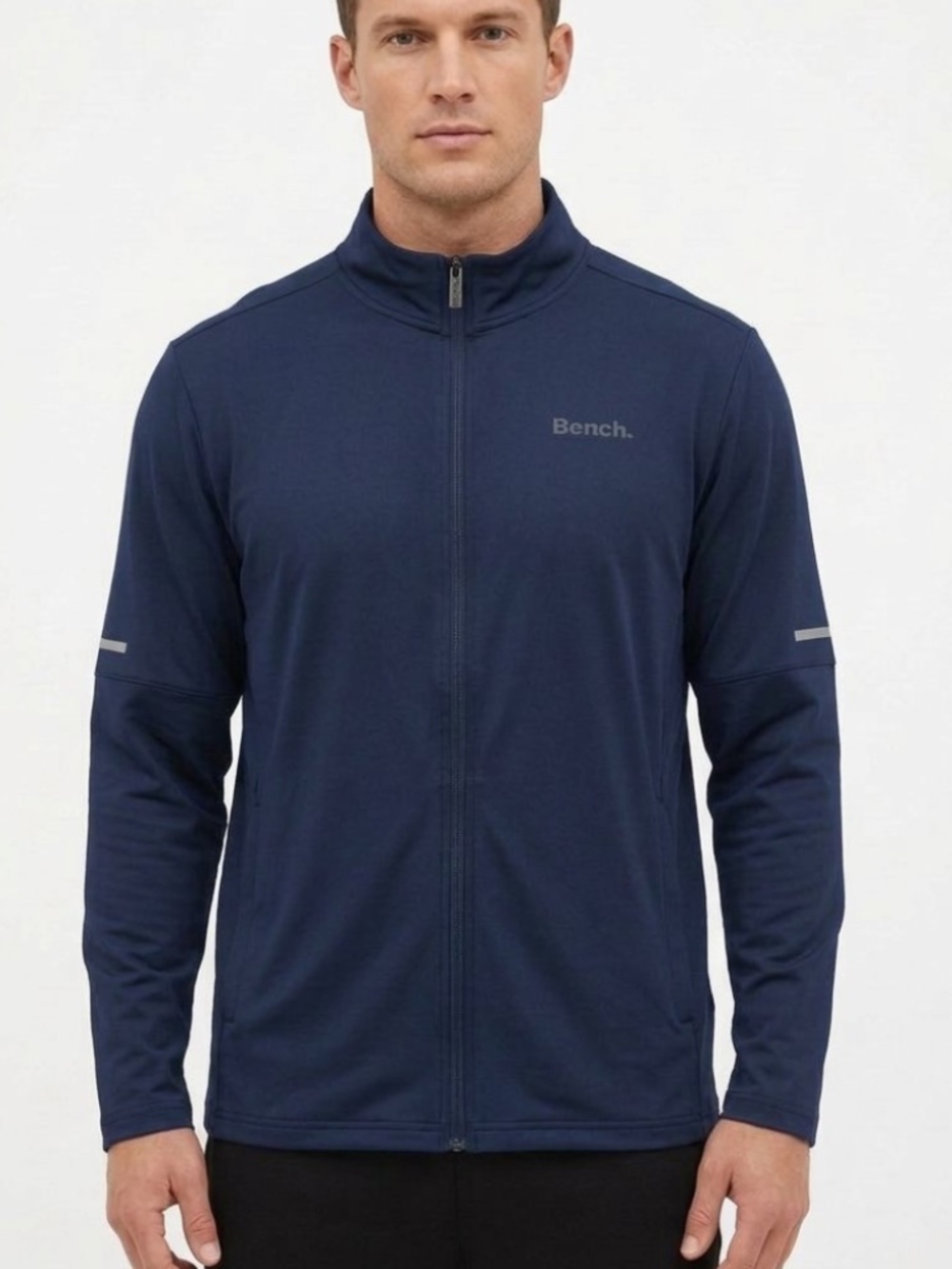 Bench Men's Active Track Jacket Navy Blue Full-Zip Mock Neck Size XL